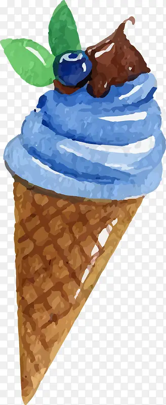 蓝色水彩美味冰淇淋