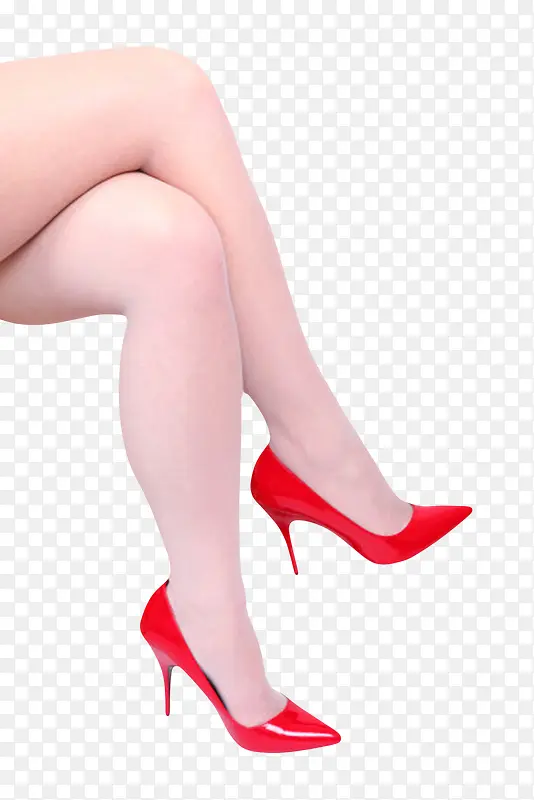 红色女性大粗腿穿着的包头高跟鞋