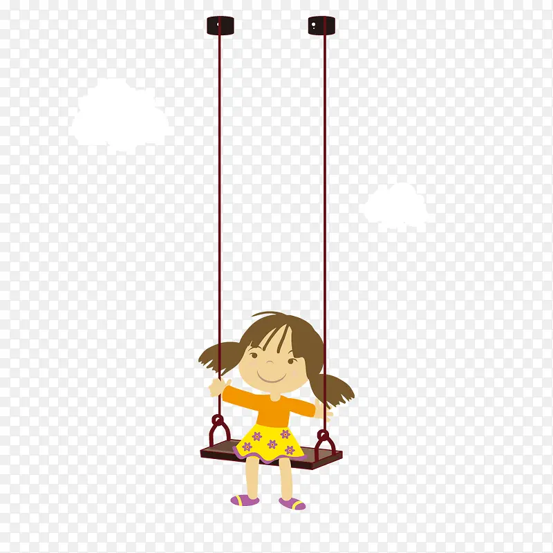 春季游玩小女孩荡秋千素材图案