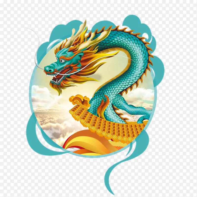 免抠中国风屋檐上盘旋的龙