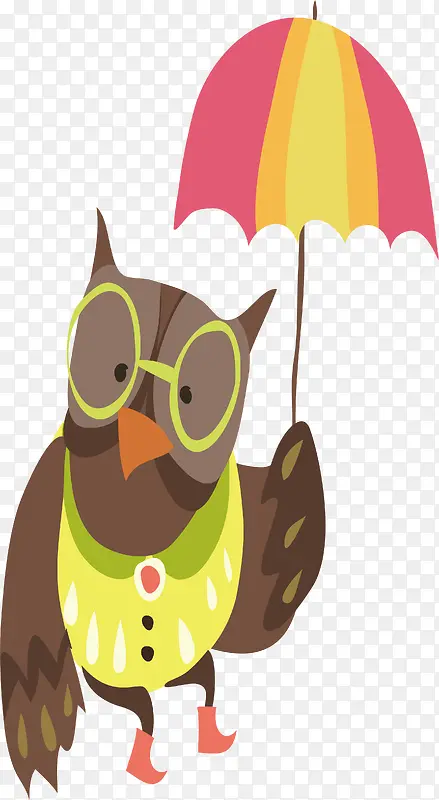 猫头鹰打伞森林动物卡通插画素材