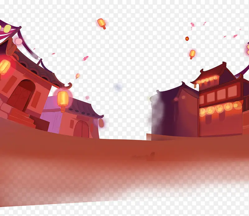 红色中国风灯笼古镇