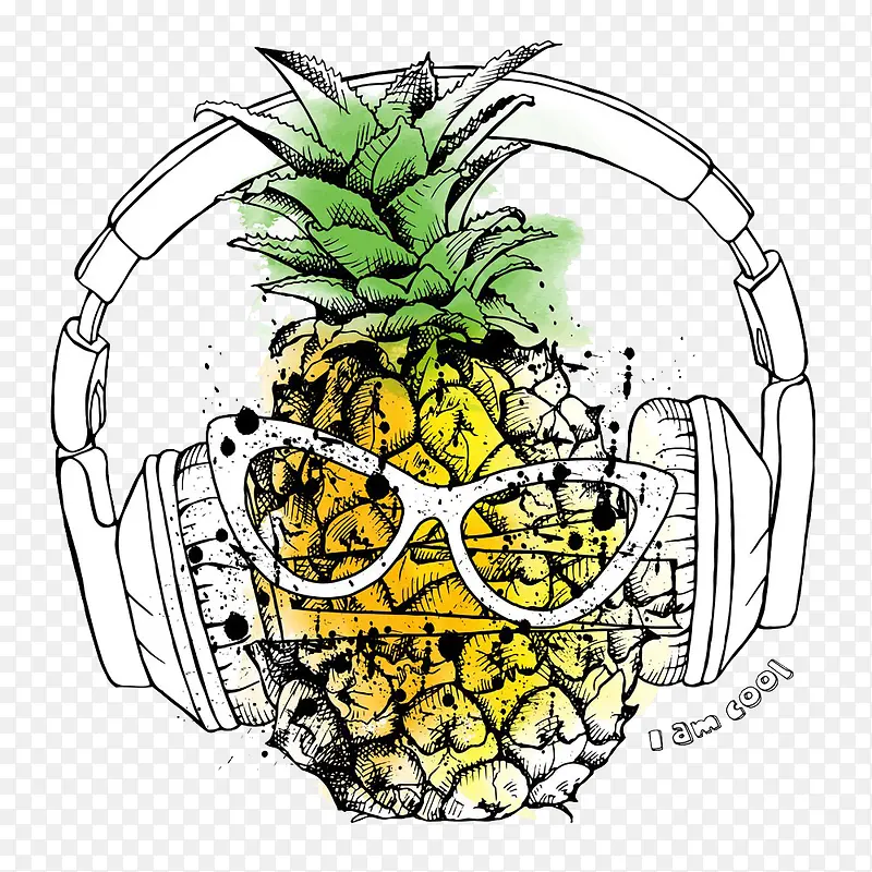 手绘菠萝和耳机
