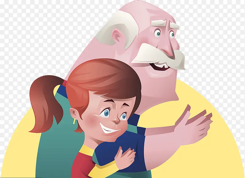 卡通插图可爱的女孩与爷爷拍手