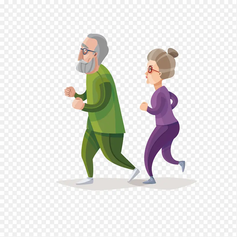 手绘卡通老夫妇跑步装饰海报设计