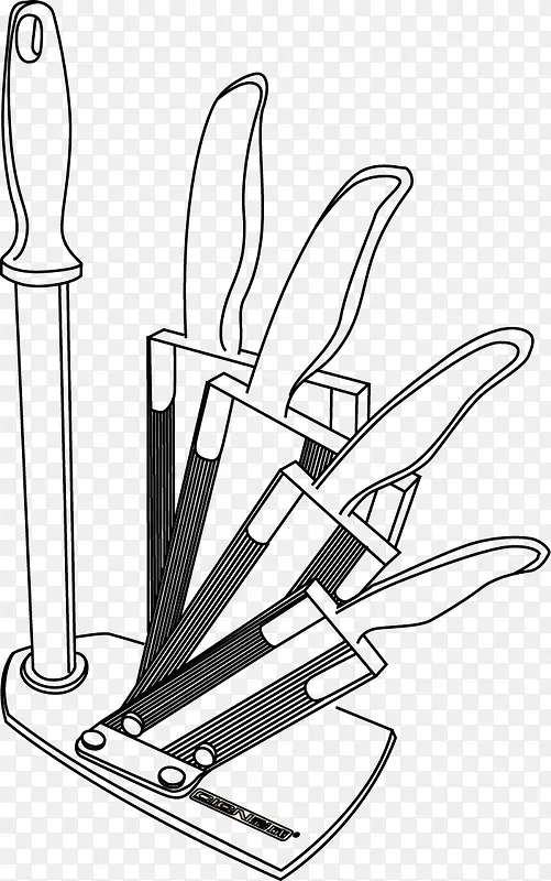 手绘厨房刀具刀架与刀子