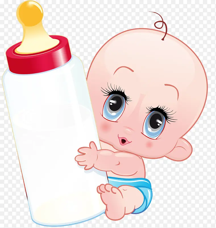 抱着奶瓶的婴儿