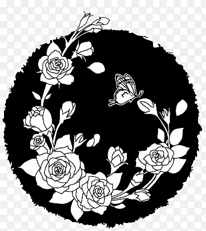 手绘线描黑白花卉图案