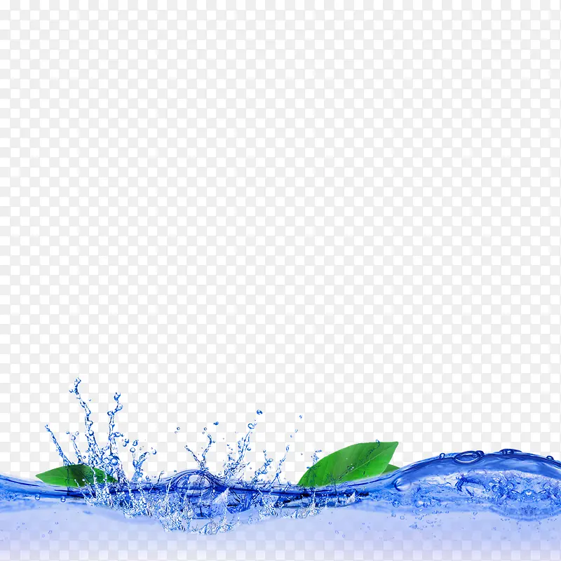 蓝色清新水流树叶装饰图案