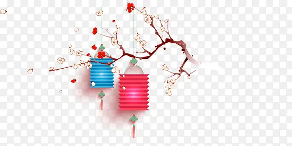 春节素材梅花上挂着的灯笼