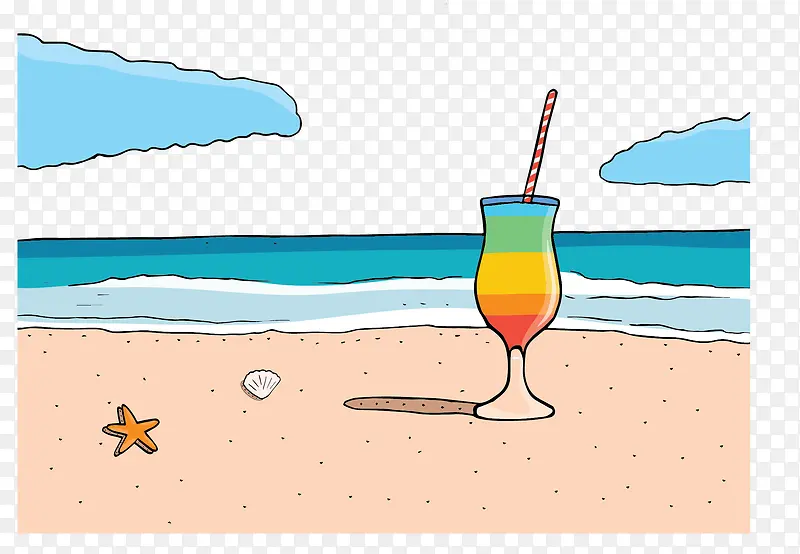 夏天沙滩彩虹果汁