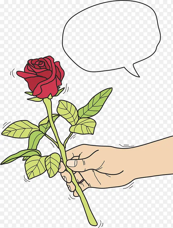卡通拿着玫瑰花的手掌免抠图