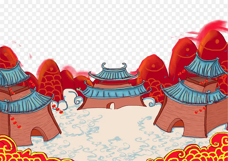 中国风装饰彩绘宫殿建筑
