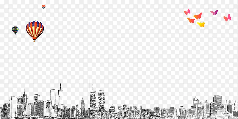 城市建筑物手绘线描黑白简笔画