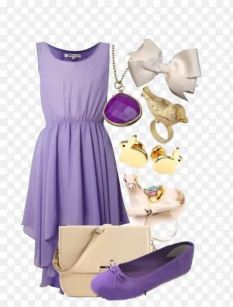 紫色收腰无袖连衣裙