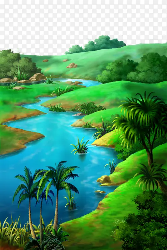 卡通溪水潺潺素材背景