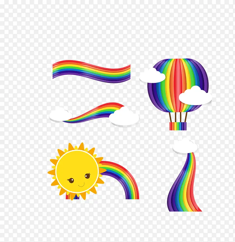 矢量彩虹色创意彩虹热气球太阳
