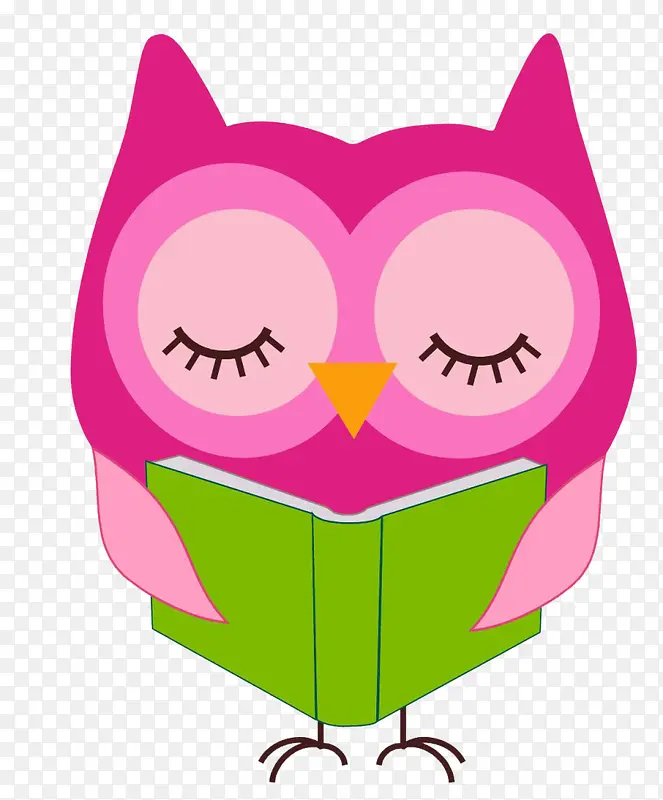 看书的粉色猫头鹰