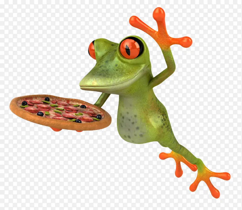 手拿披萨的青蛙