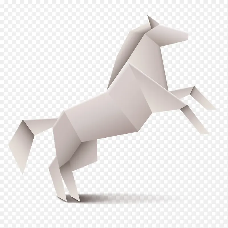 手绘矢量白色折纸动物跳起来的马