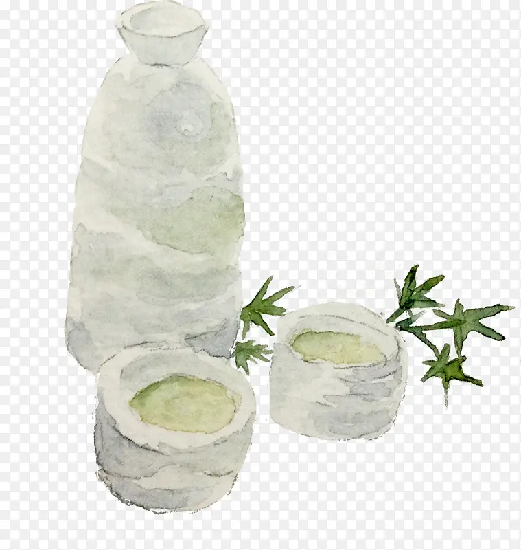 水彩效果植物瓷器