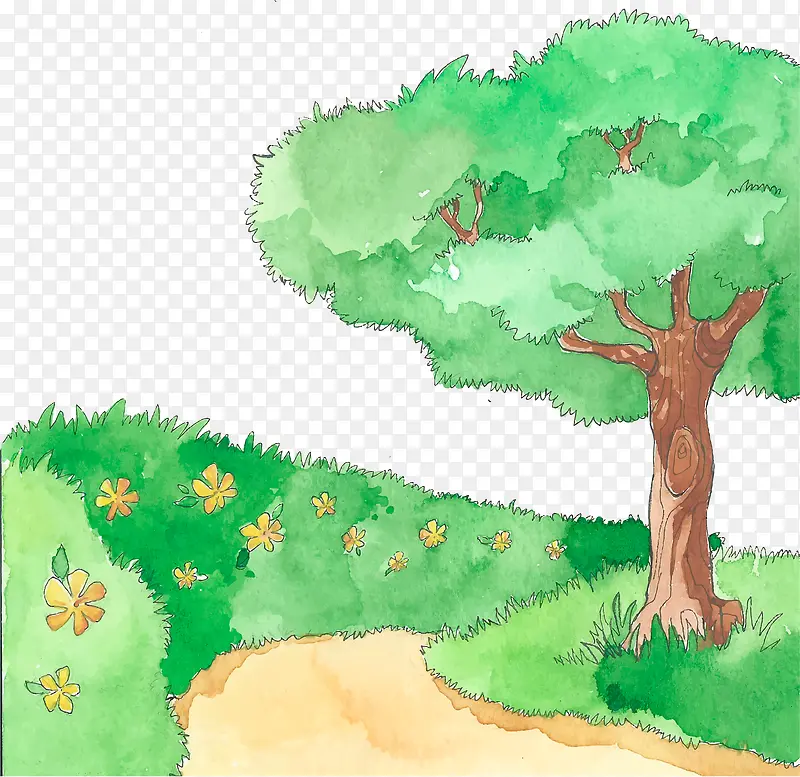 卡通手绘绿色场景