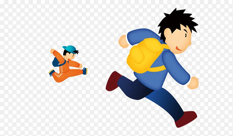 奔跑上学的男孩子