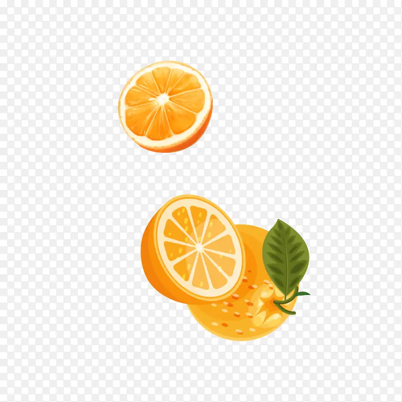 卡通香橙和半个橙子