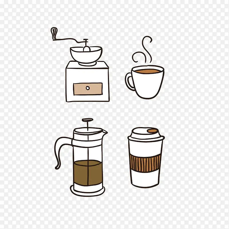 矢量简约手绘咖啡杯咖啡器具
