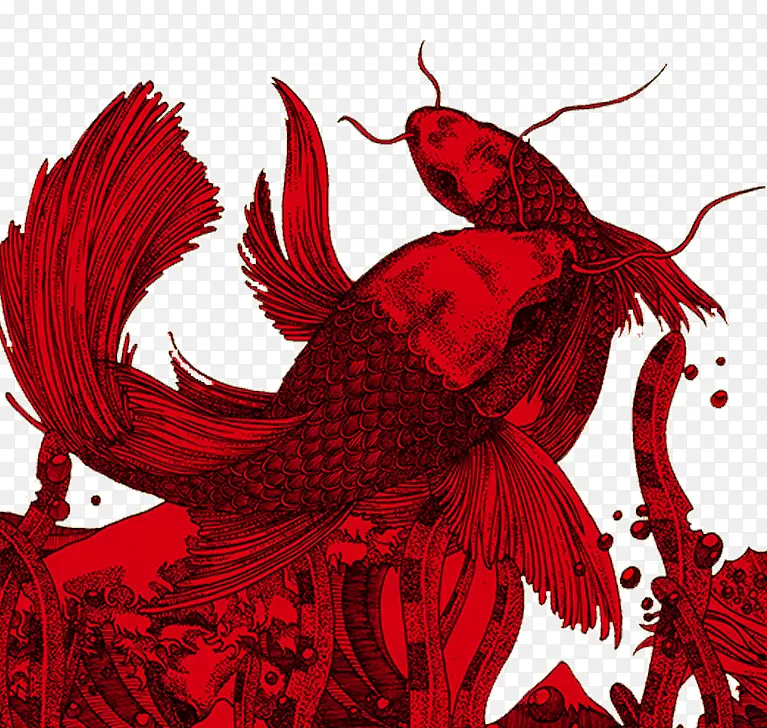 红色锦鲤涂鸦