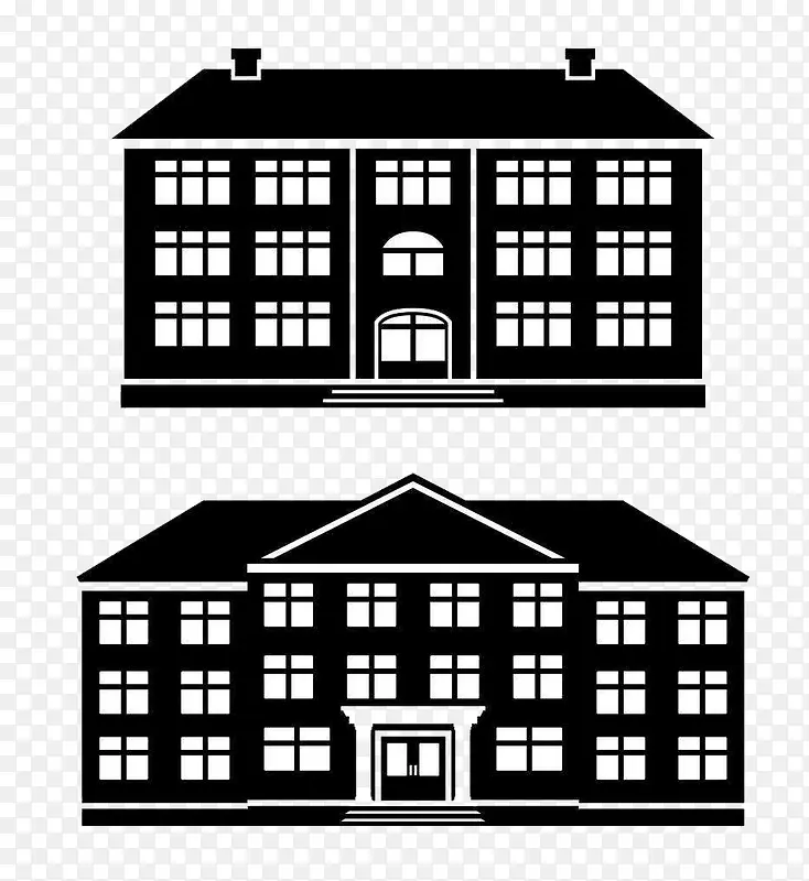黑白风格扁平化校园教学楼矢量图