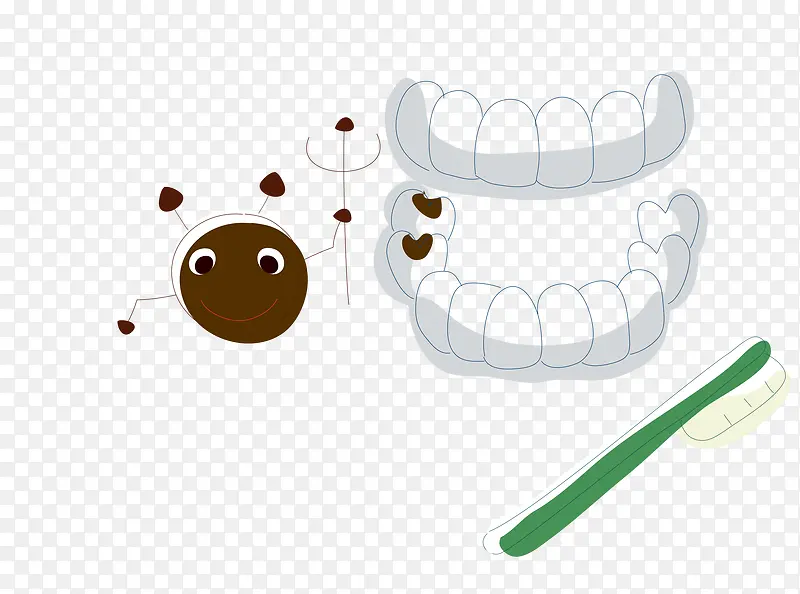 卡通手绘牙齿牙刷牙虫