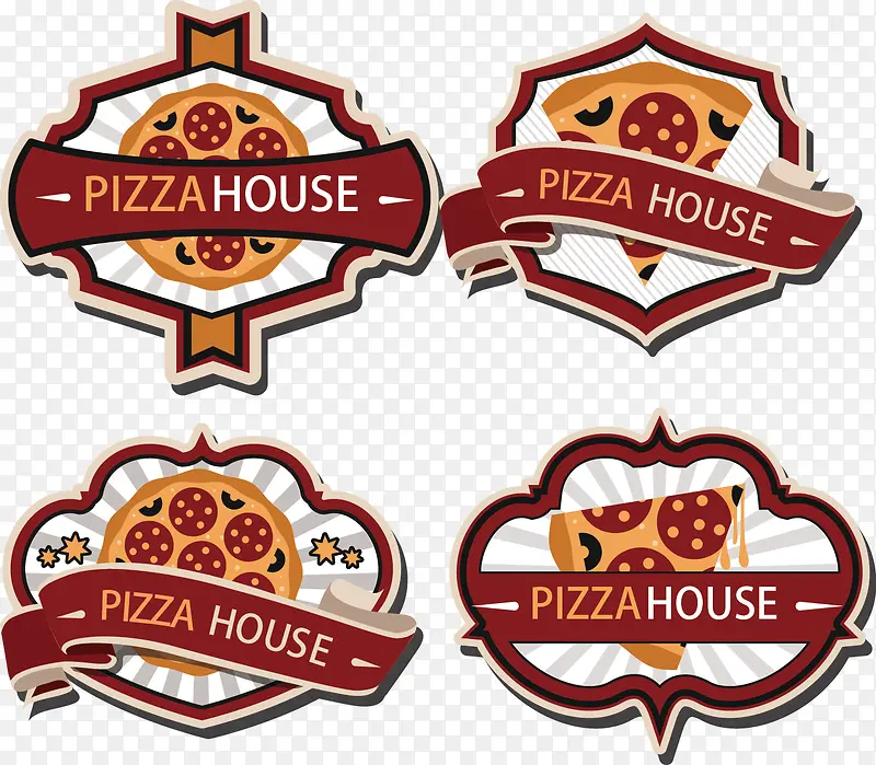 矢量手绘四个披萨图标