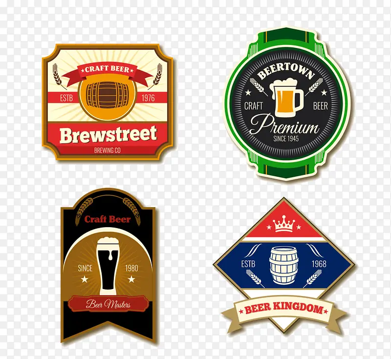 4个老式风格啤酒徽章