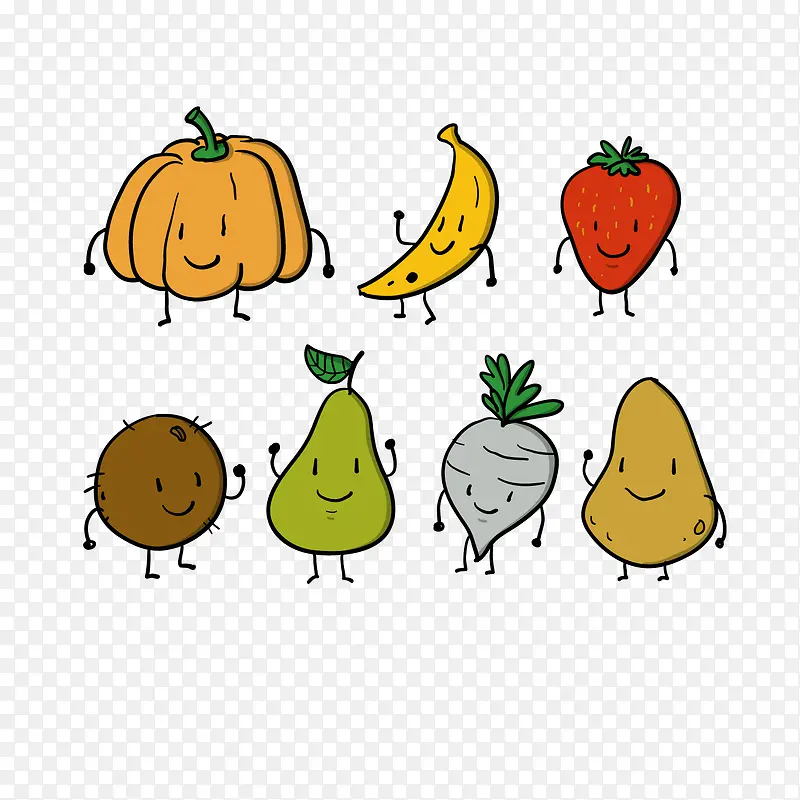 彩绘可爱蔬菜和水果矢量图