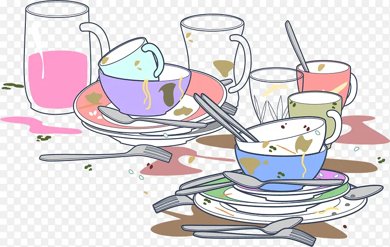 餐桌矢量卡通肮脏餐具