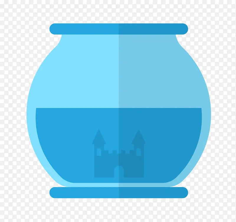 蓝色的透明玻璃鱼缸