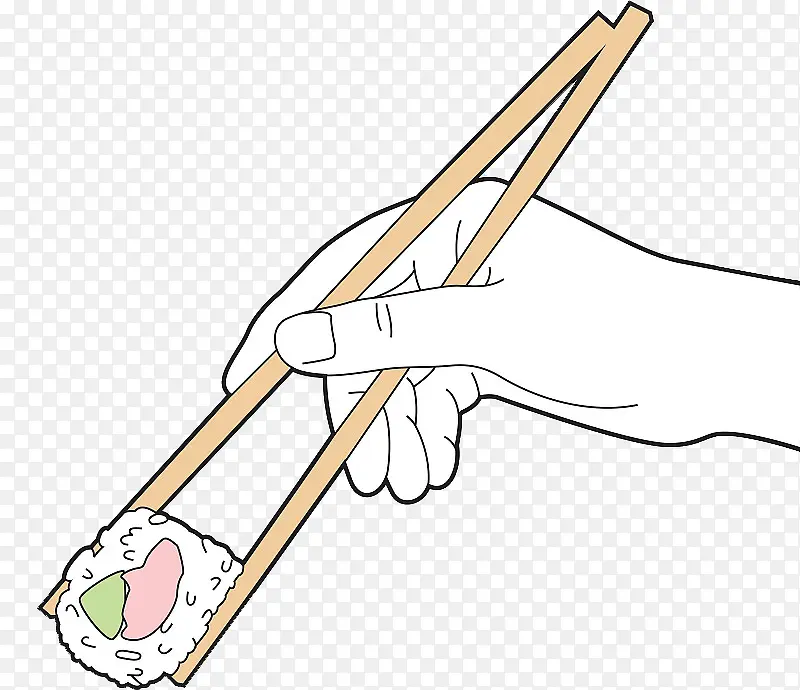 手绘插图吃寿司的人