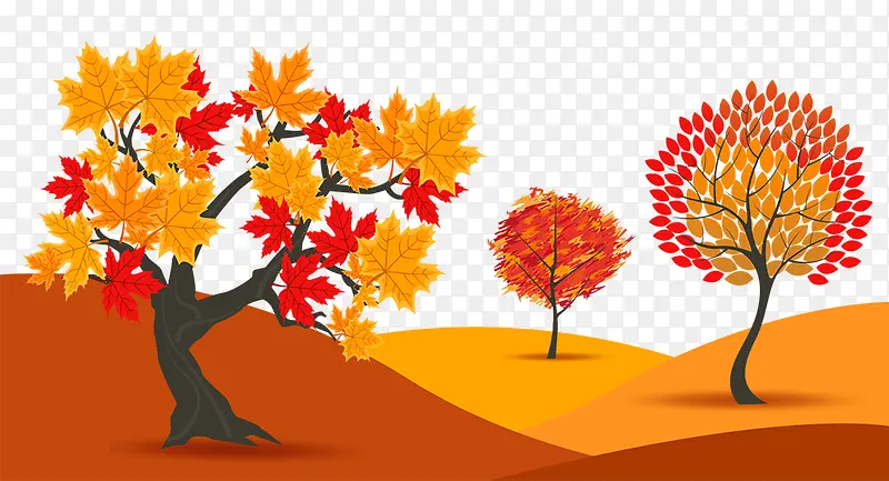 秋分树木沙漠手绘插画