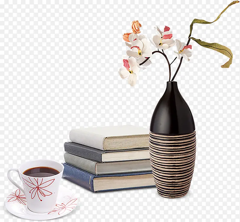 咖啡书本和花瓶摆件