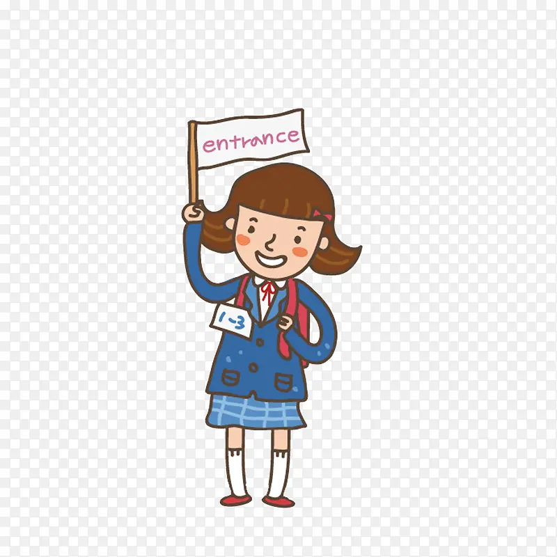 卡通举着入学旗子的女学生素材