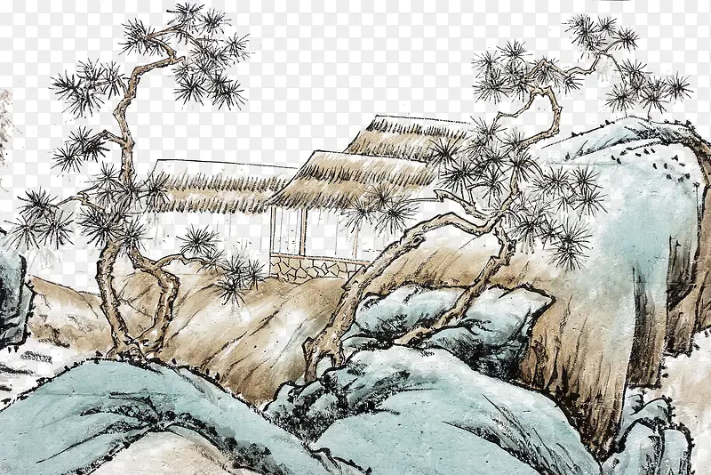 彩绘中国风创意山水水墨画