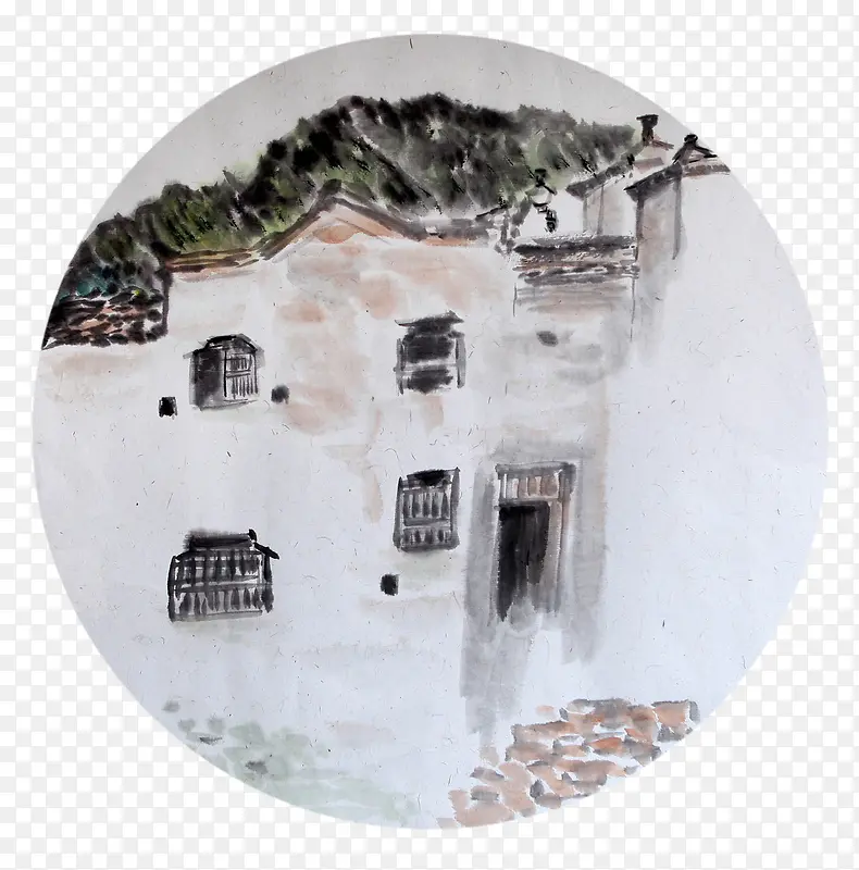 水墨风格乡村老屋风景插画PNG图片素材下载_图片编号qloelkly-免抠素材网