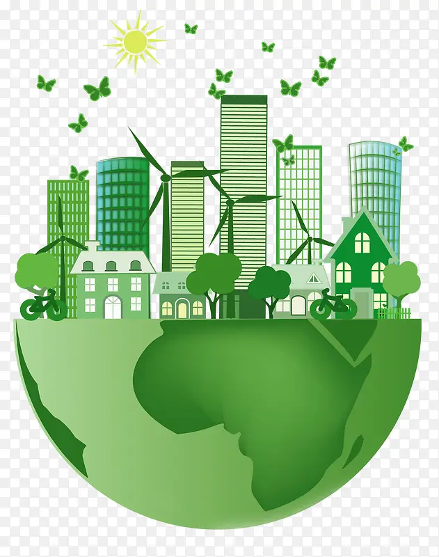 卡通绿色地球和城市