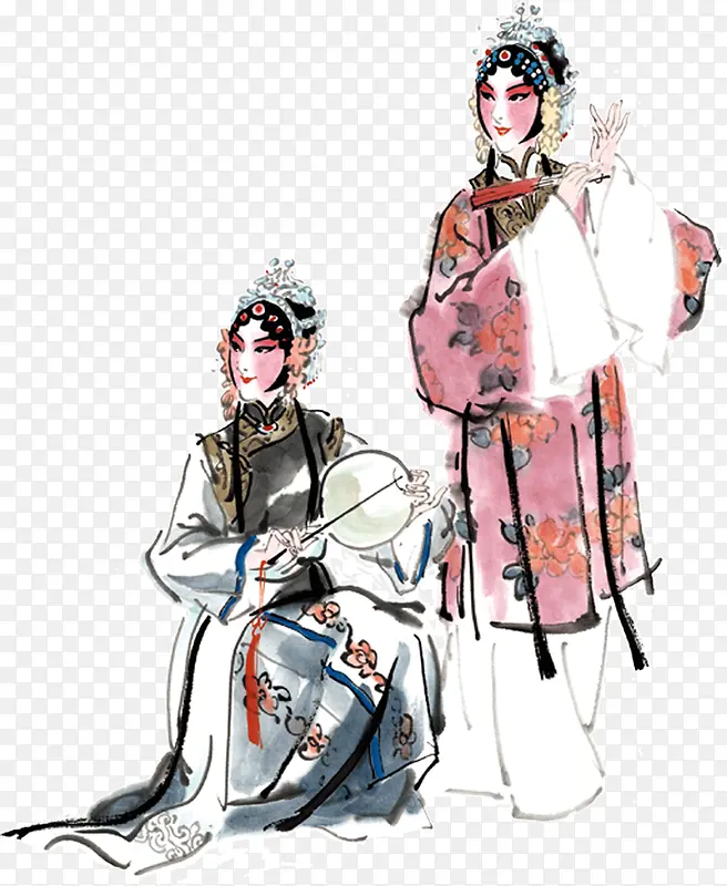水墨画手绘中国古风京剧人物