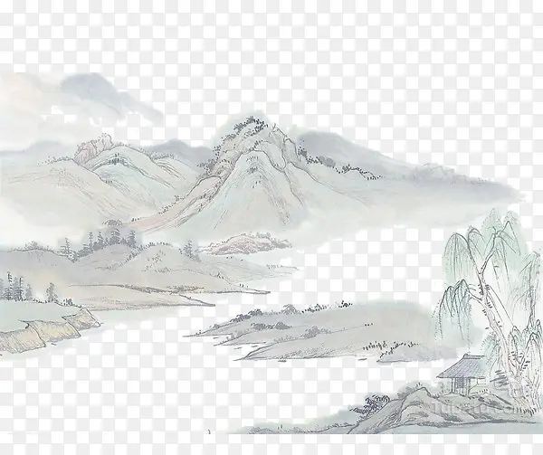 国画手绘山