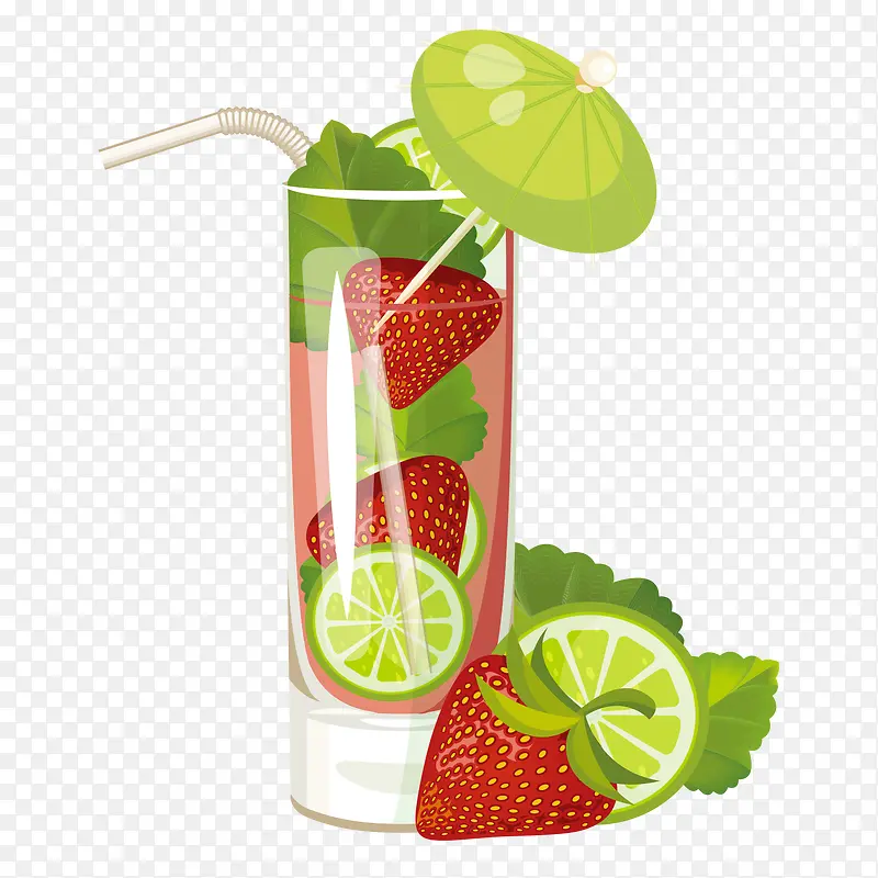 手绘冰冻草莓汁冷饮插画免抠