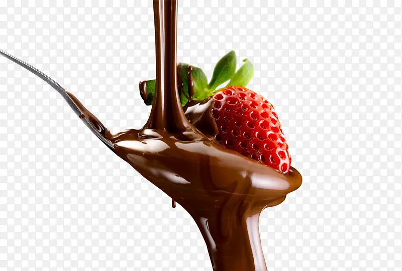 融化的巧克力浆和草莓