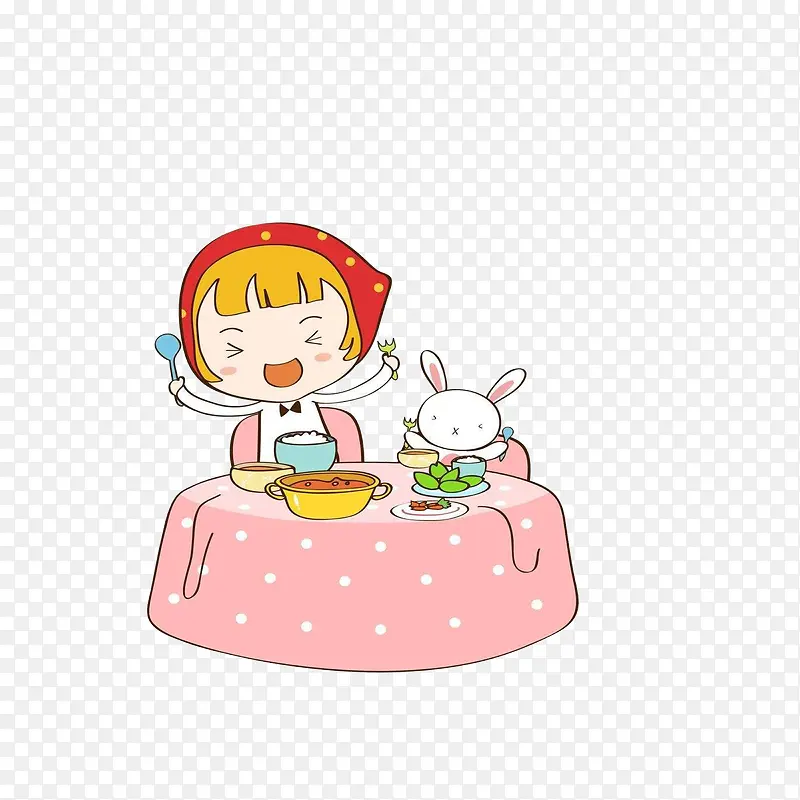 饭桌上开心吃饭的女孩