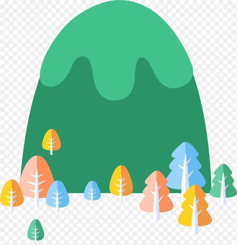 手绘绿色大山大树